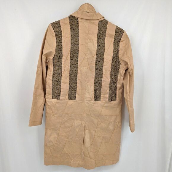 NWT Vintage 1990s Silk Box Longline Jacket Cream Patchwork Trench Gold Size 6 - Picture 11 of 15